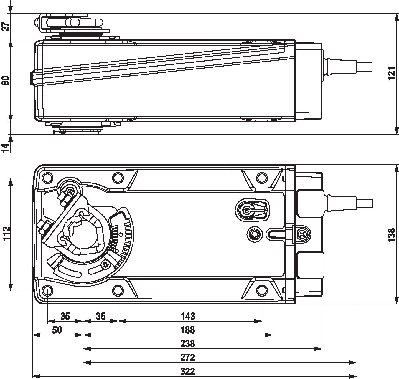 Габаритный чертёж Belimo EF24A-MF